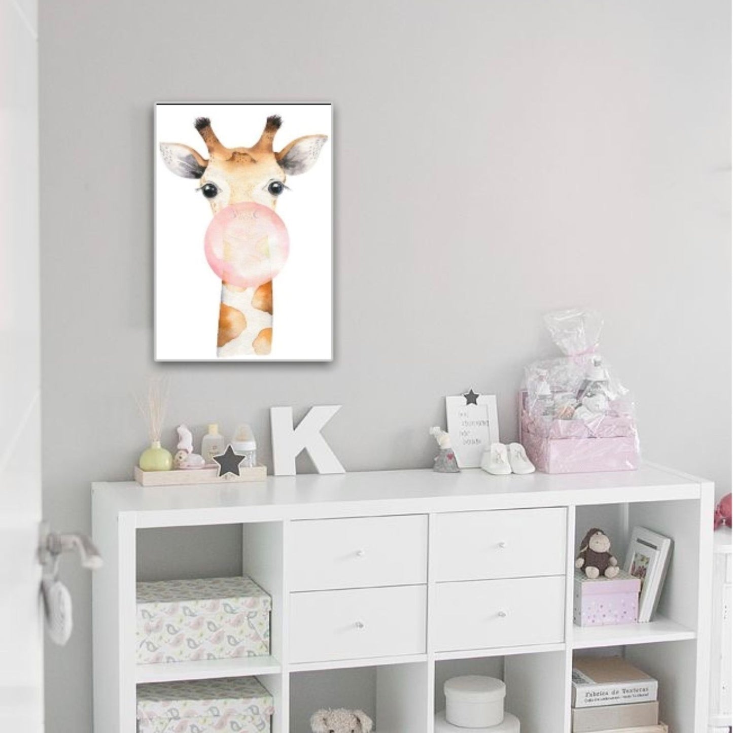 Cuadro en MDF tipo Marmol Jirafa Chicle Kids 40x40x5