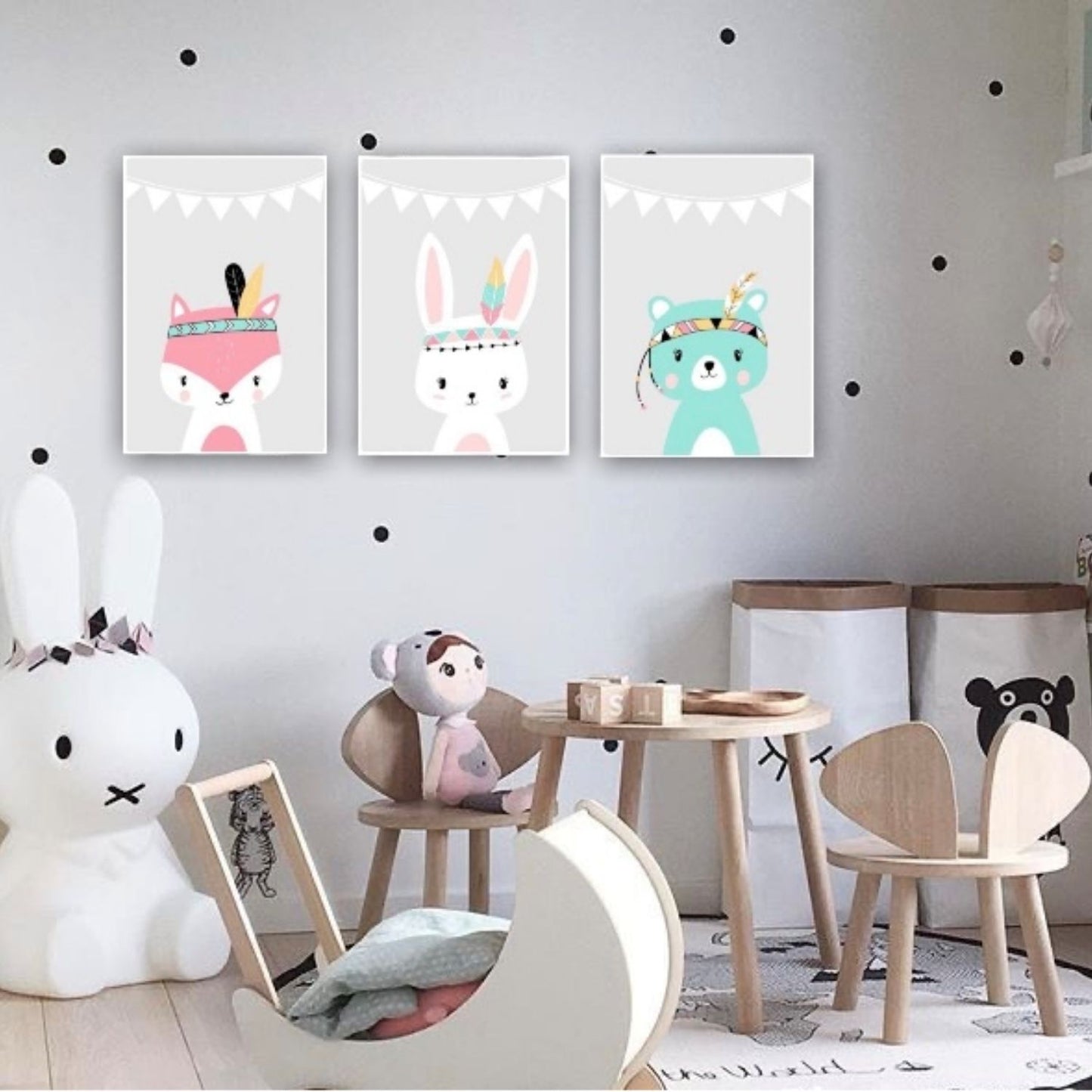 Cuadro en MDF tipo Marmol Triptico Indio Kids 40x40x5 3 Unidades