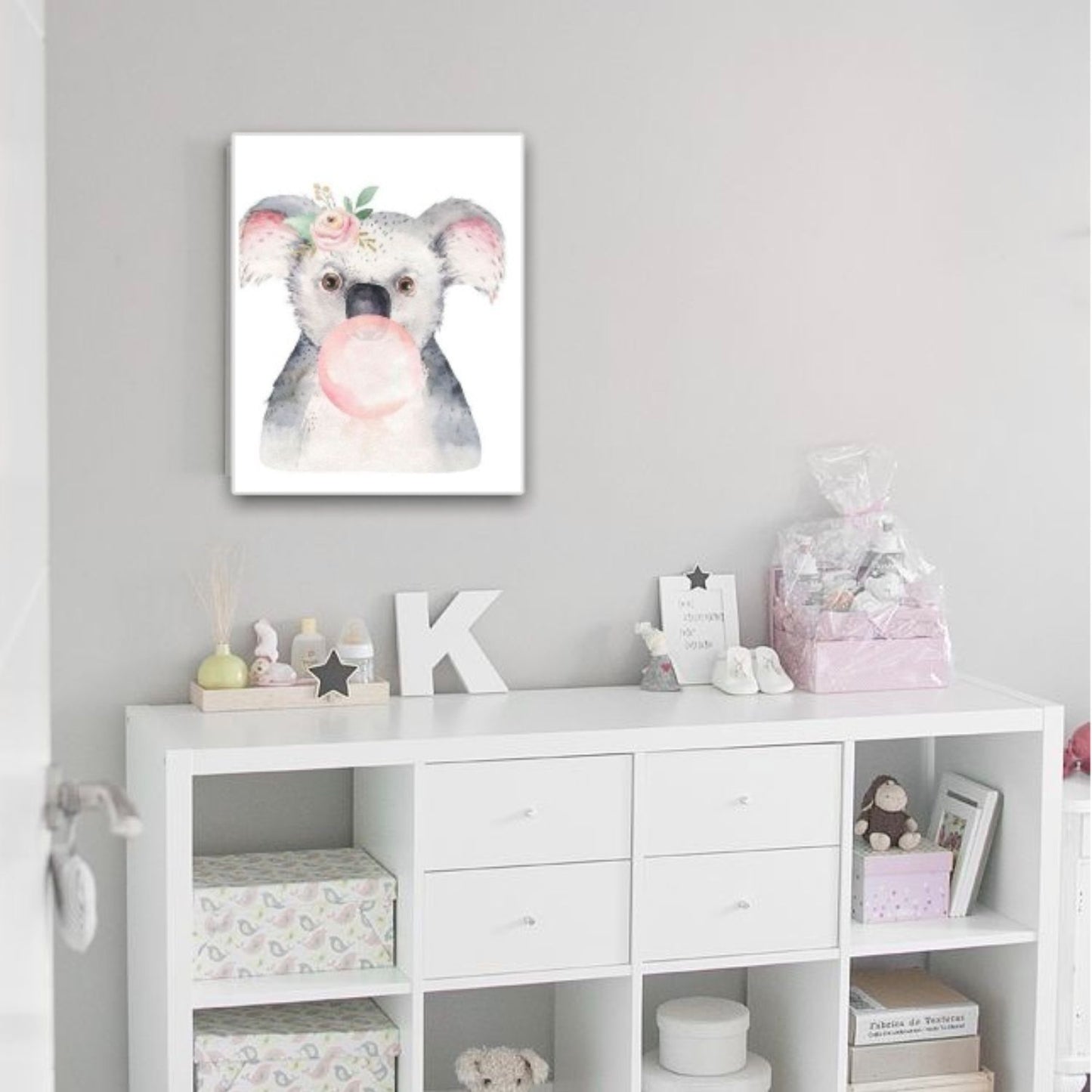 Cuadro en MDF tipo Marmol Koala Chicle Kids 40x40x5