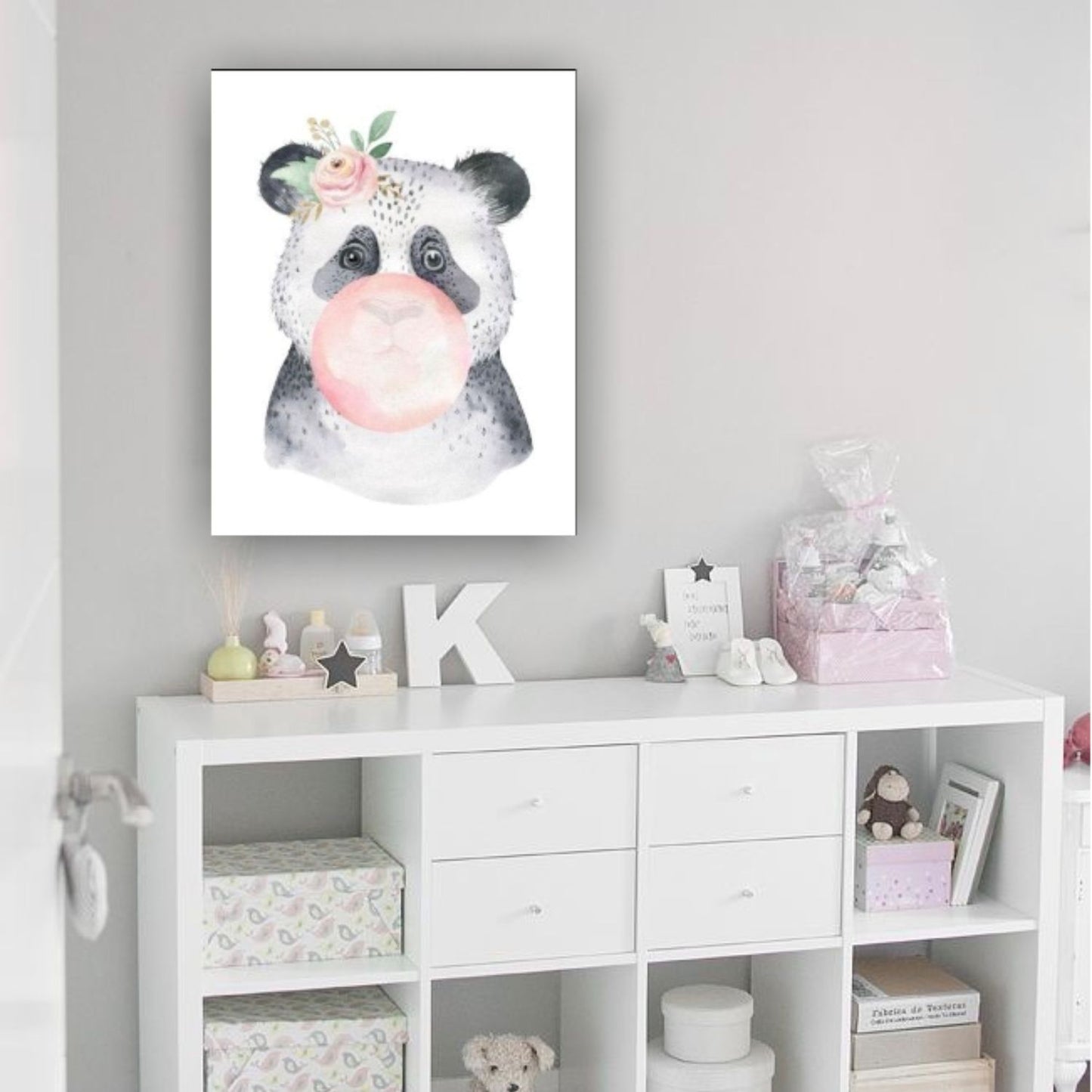 Cuadro en MDF tipo Marmol Oso Panda Chicle Kids 70x50x5