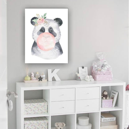 Cuadro en MDF tipo Marmol Oso Panda Chicle Kids 70x50x5