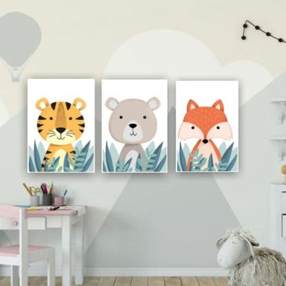 Cuadro en MDF tipo Marmol Triptico Animales Kids 40x40x5 3 Unidades