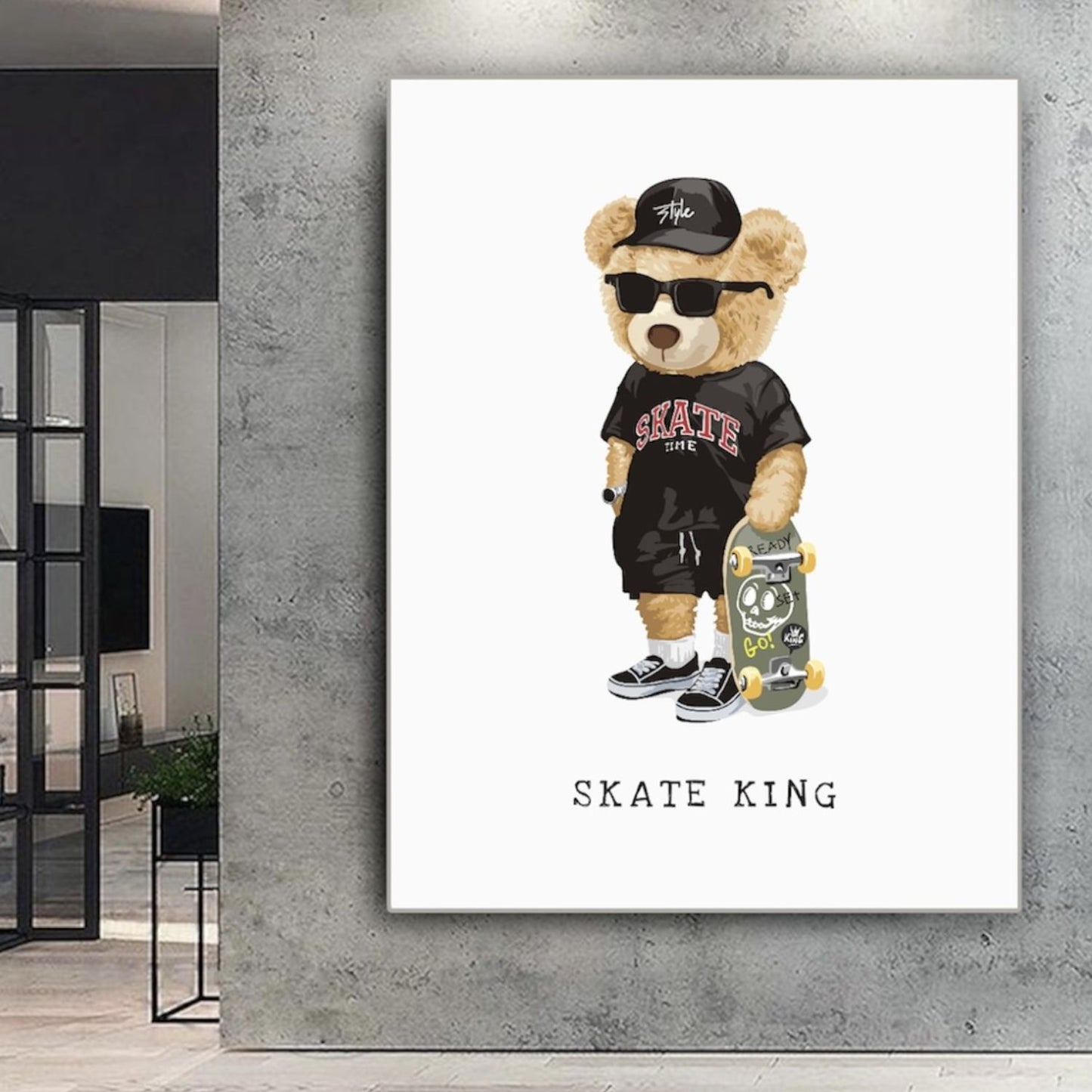 Cuadro en MDF tipo Marmol Oso Skate King 180x120x5