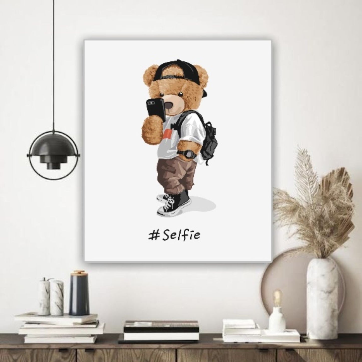 Cuadro en MDF tipo Marmol Oso Selfie 70x50x5
