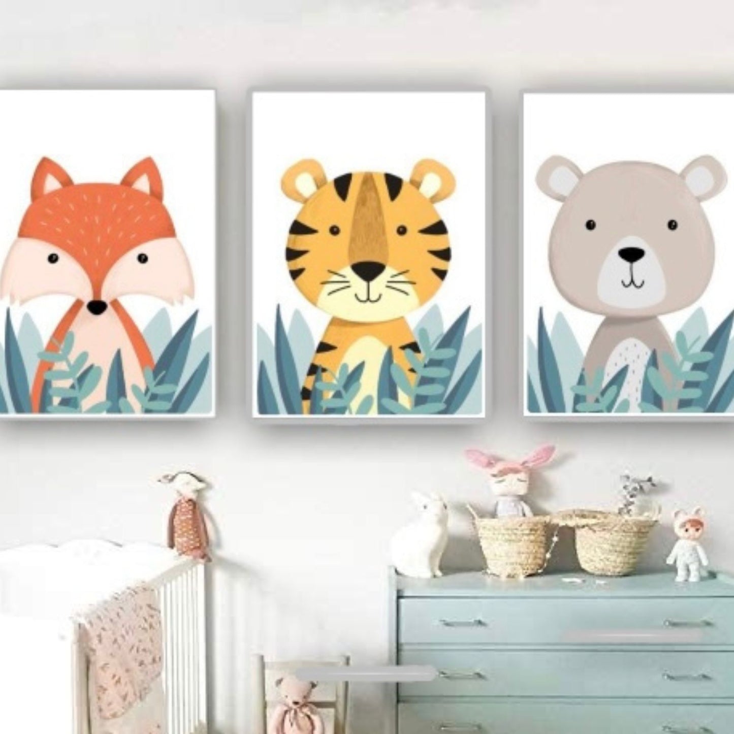 Cuadro en MDF tipo Marmol Triptico Animales Kids 70x50x5 3 Unidades