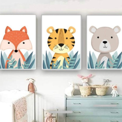 Cuadro en MDF tipo Marmol Triptico Animales Kids 70x50x5 3 Unidades