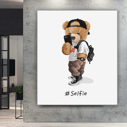 Cuadro en MDF tipo Marmol Oso Selfie 180x120x5