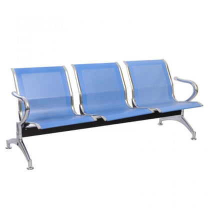 Silla Tandem 3 Puesto Cromado Azul