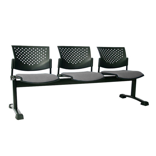 Silla Tandem Tapizado 3 Puestos Base Negra FLY Gris