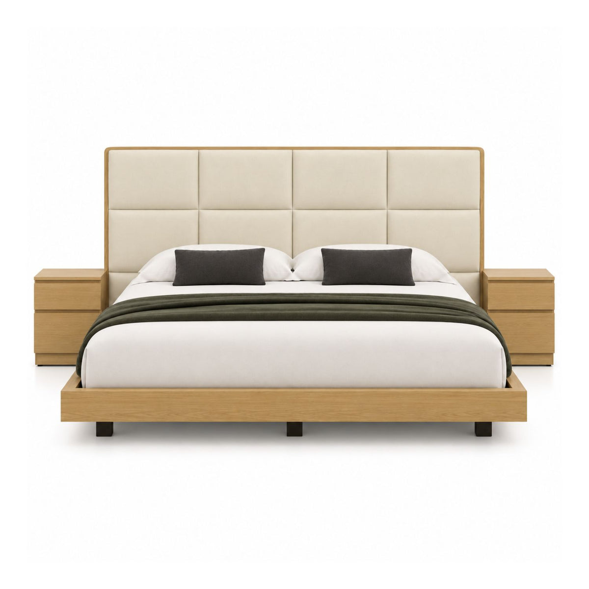 Cama Doble En Roble Taldy Con Mesas de Noche 140x190 Camel