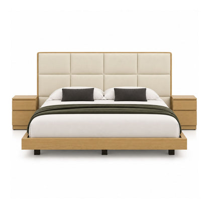 Cama Doble En Roble Taldy Con Mesas de Noche 140x190 Camel