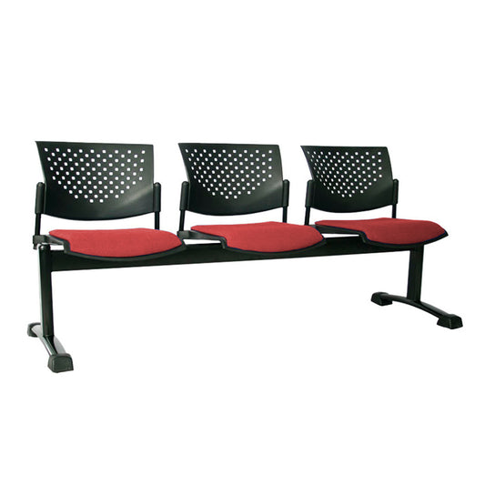 Silla Tandem Tapizado 3 Puestos Base Negra FLY Rojo