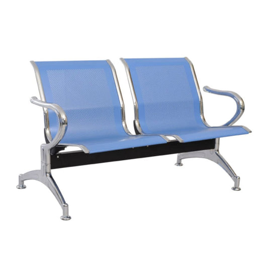 Silla Tandem 2 Puesto Cromado Azul