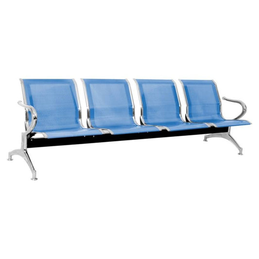 Silla Tandem 4 Puesto Cromado Azul