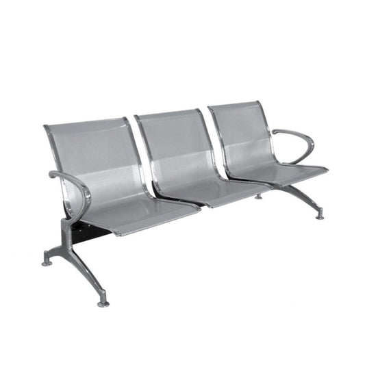 Silla Tandem 3 Puesto Cromado Gris