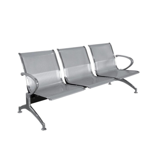 Silla Tandem 3 Puesto Cromado Gris