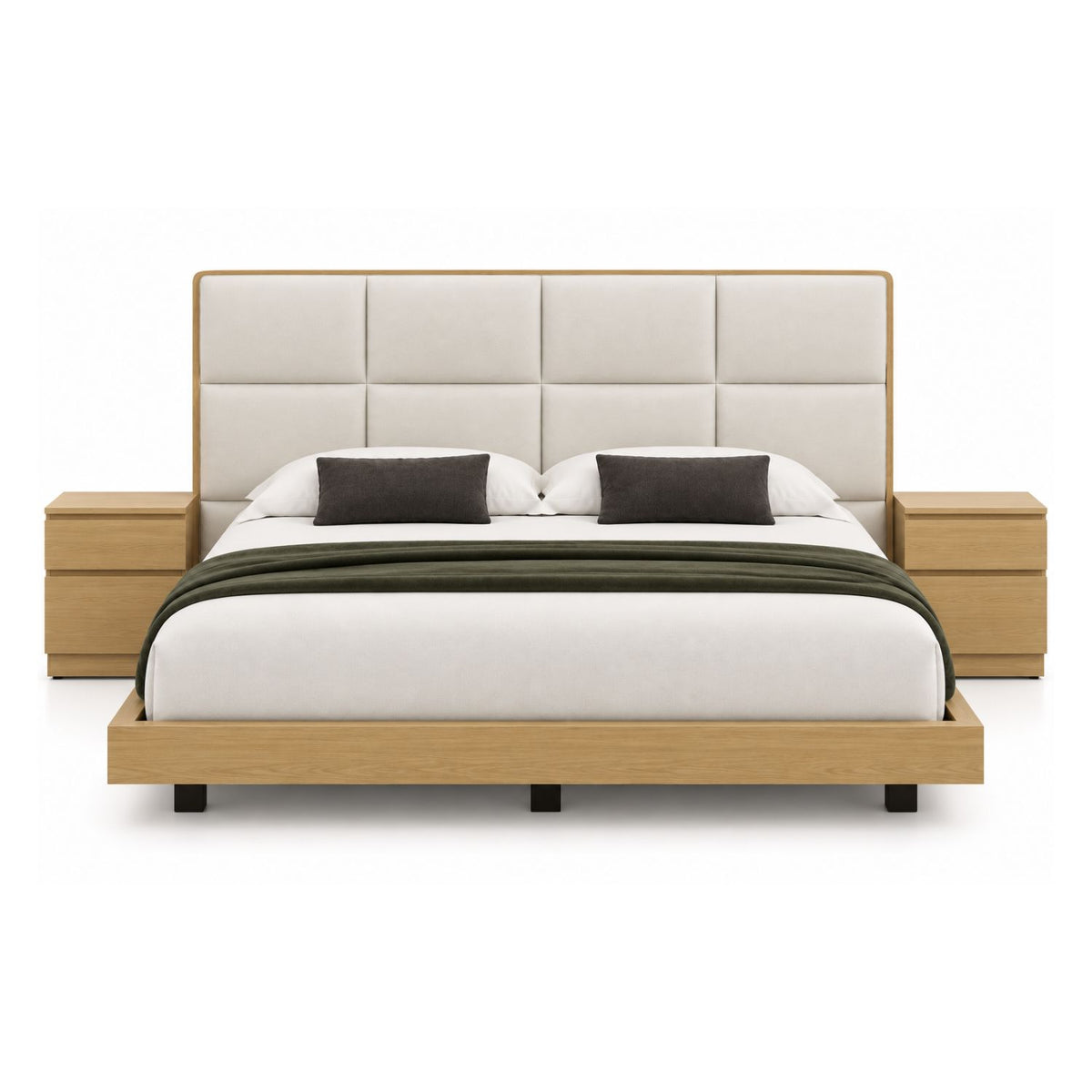 Cama Queen En Roble Taldy Con Mesas de Noche 160x190 Marfil