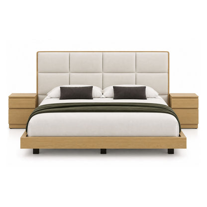 Cama Queen En Roble Taldy Con Mesas de Noche 160x190 Marfil