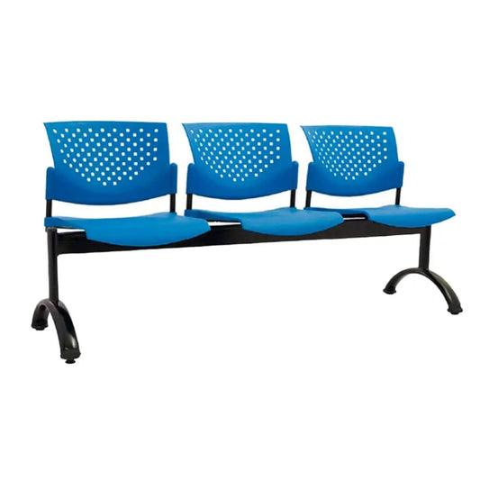 Silla Tandem 3 Puestos Base Negra FLY Azul
