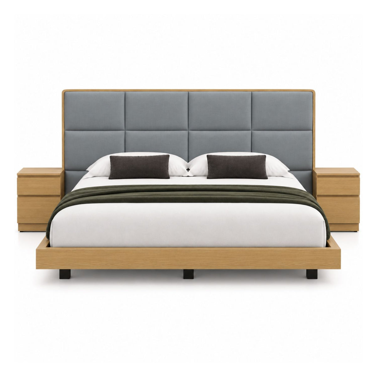 Cama King En Roble Taldy Con Mesas de Noche 200x200 Gris