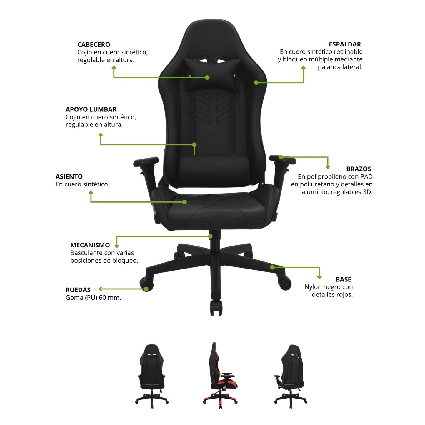 Silla Gamer Zarly Negro 139x53x34