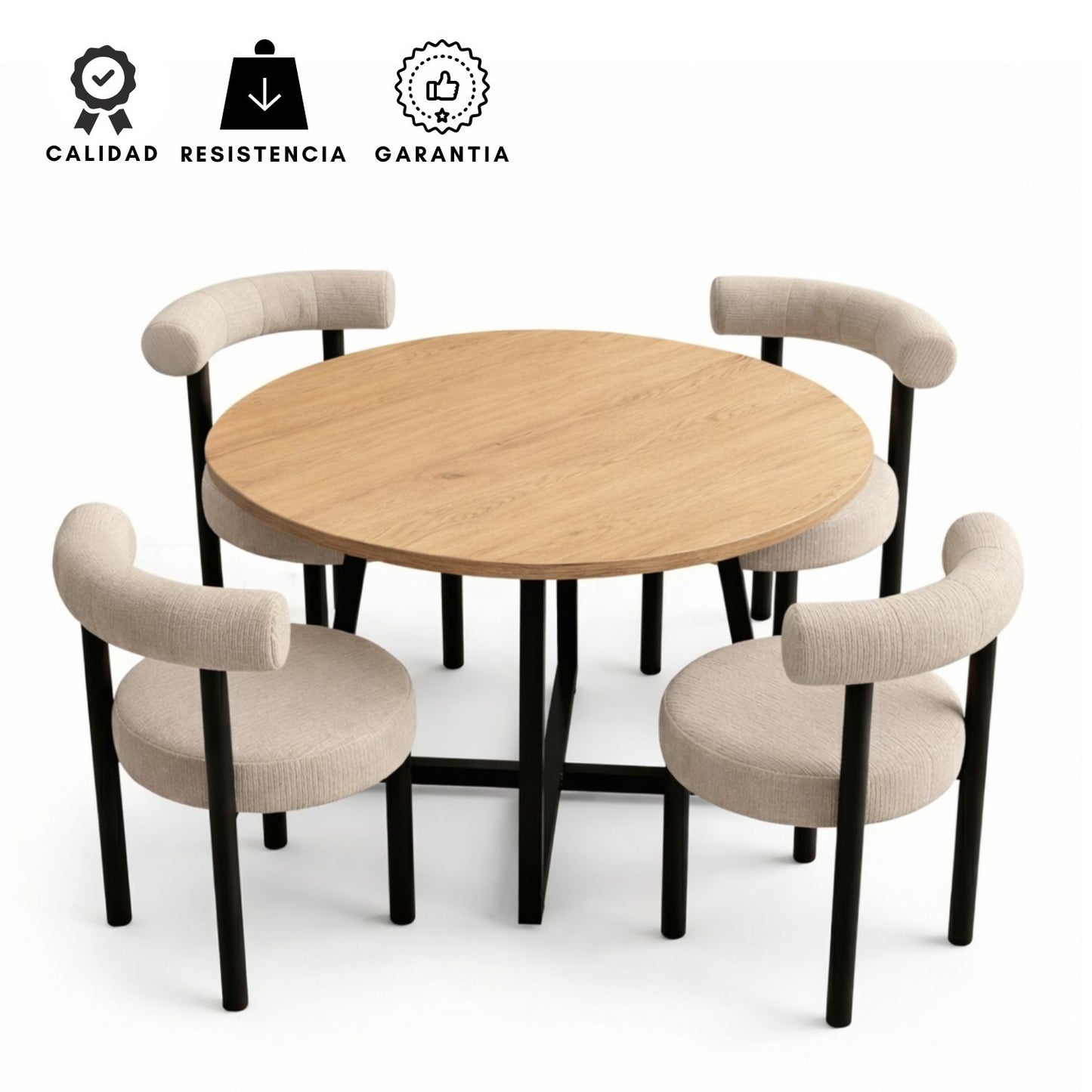Juego de Comedor Redondo Nala con 4 Sillas Kanala Beige