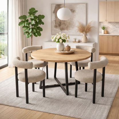 Juego de Comedor Redondo Nala con 4 Sillas Kanala Beige
