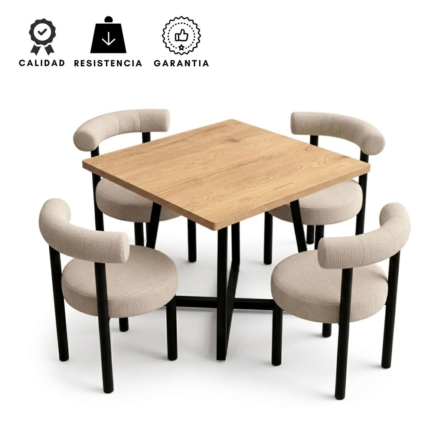 Juego de Comedor Cuadrado Nala con 4 Sillas Kanala Gris