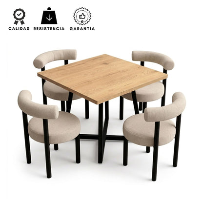 Juego de Comedor Cuadrado Nala con 4 Sillas Kanala Gris