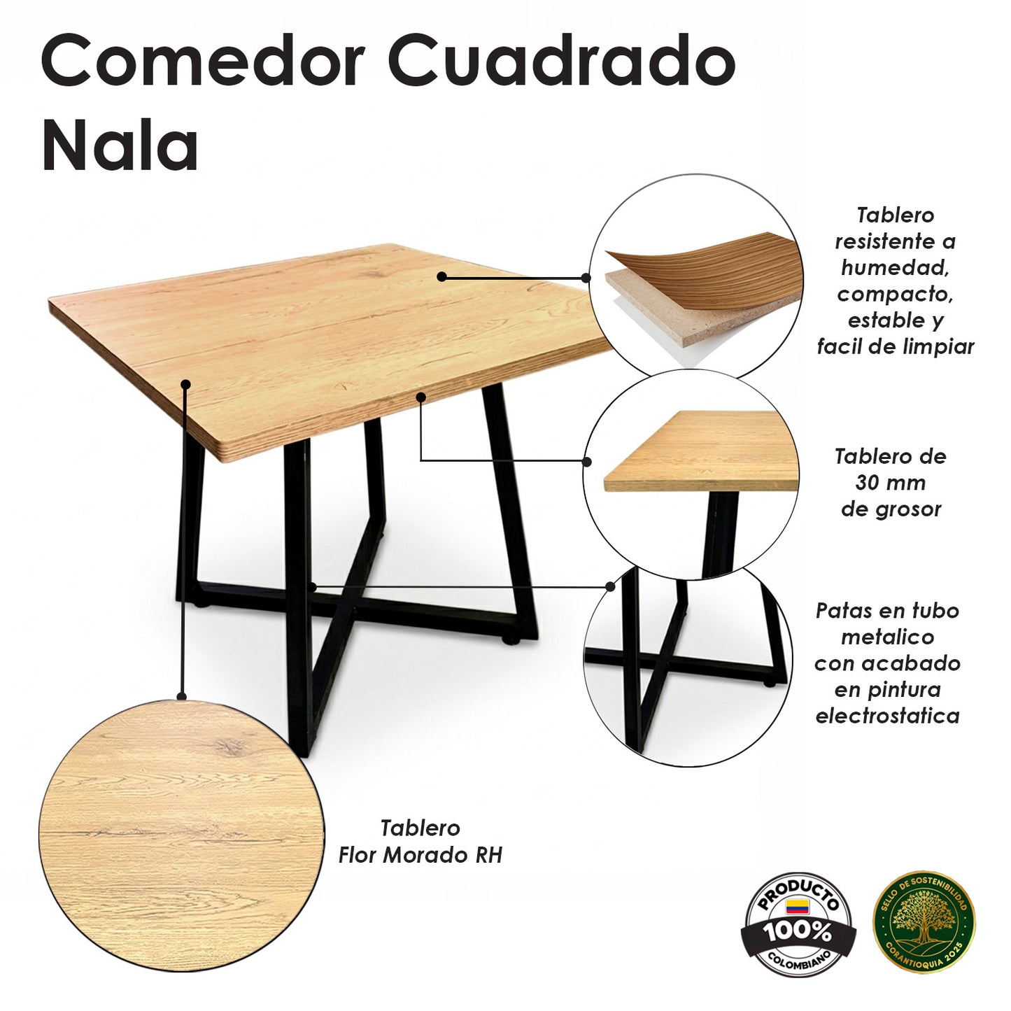 Juego de Comedor Cuadrado Nala con 4 Sillas Kanala Gris