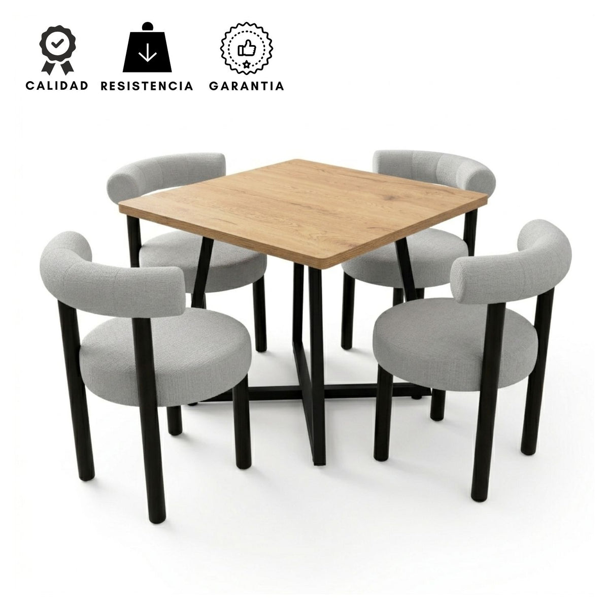 Juego de Comedor Cuadrado Nala con 4 Sillas Kanala Gris