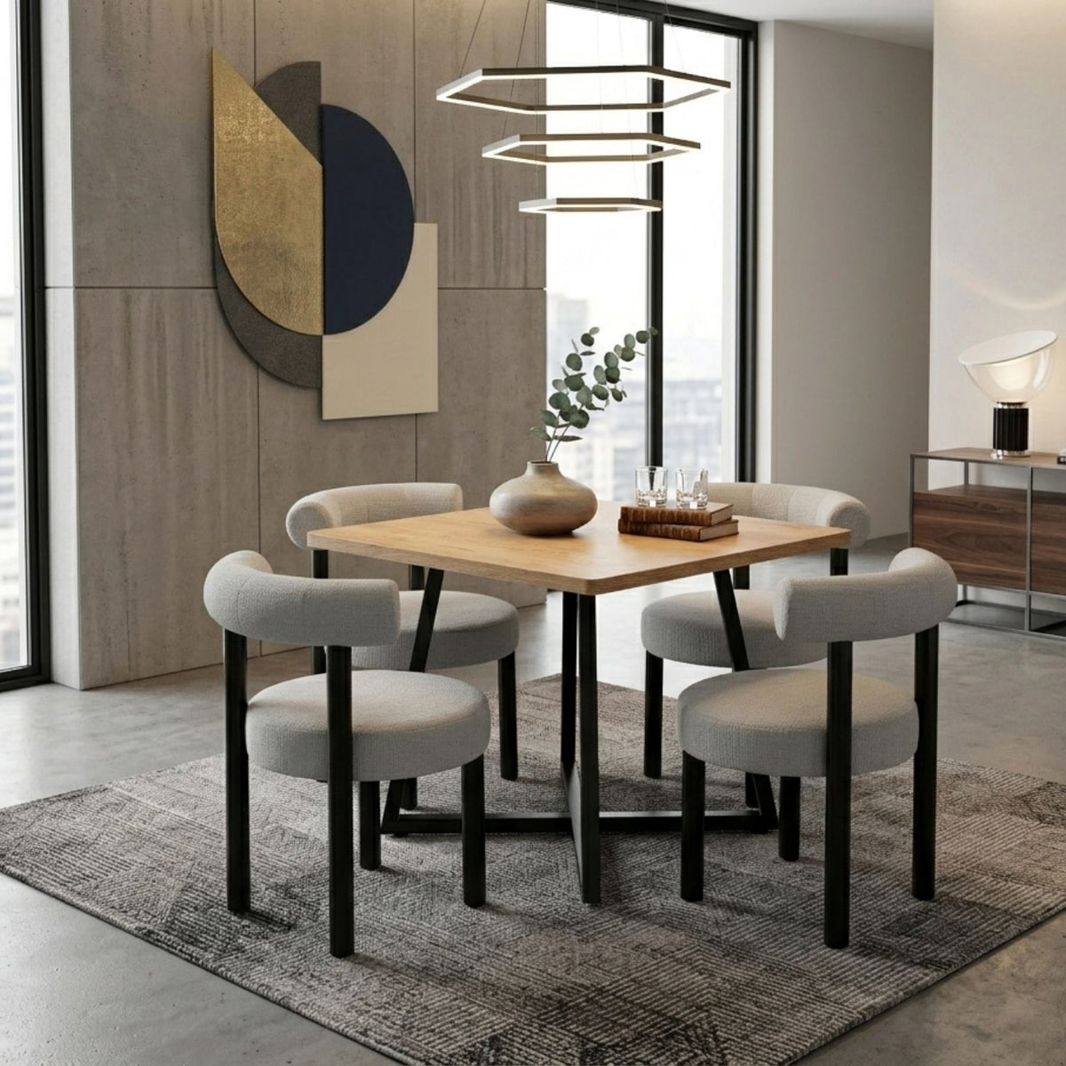 Juego de Comedor Cuadrado Nala con 4 Sillas Kanala Gris