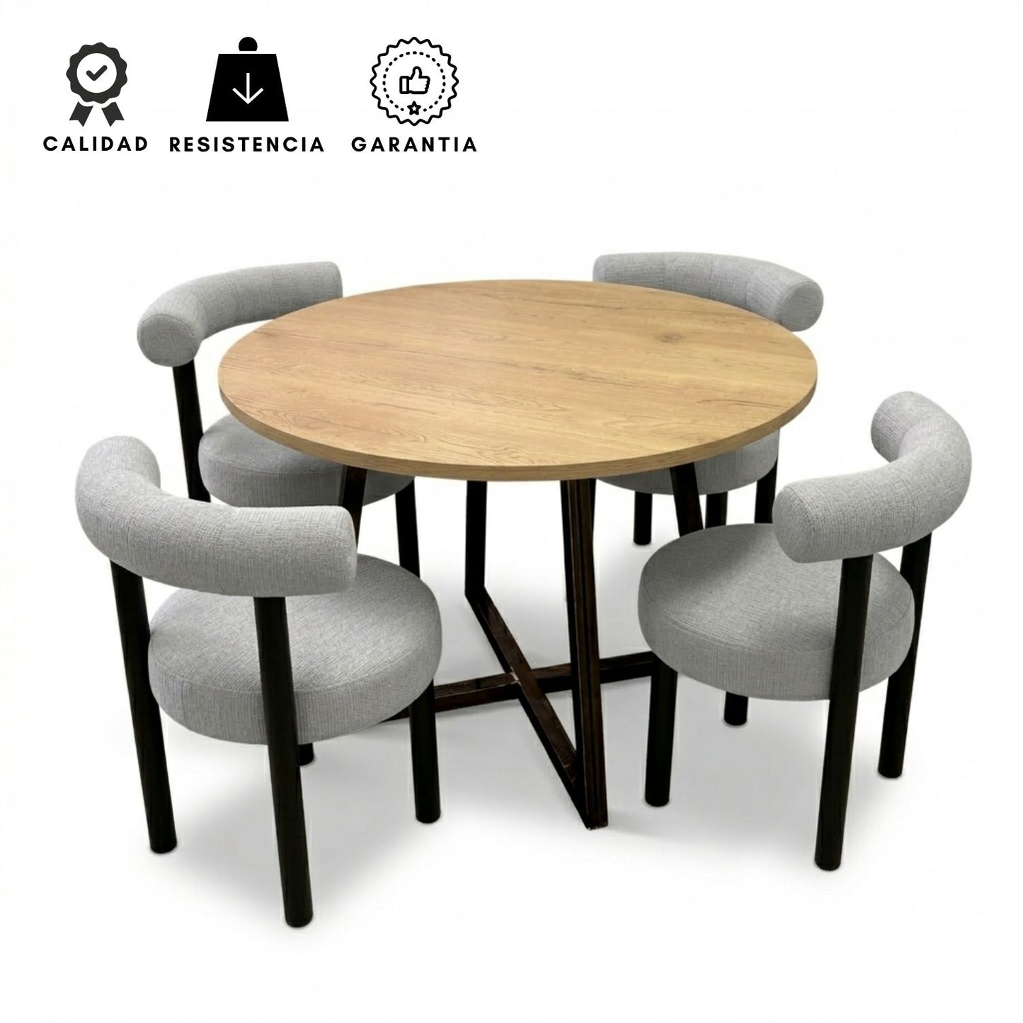 Juego de Comedor Redondo Nala con 4 Sillas Kanala Gris