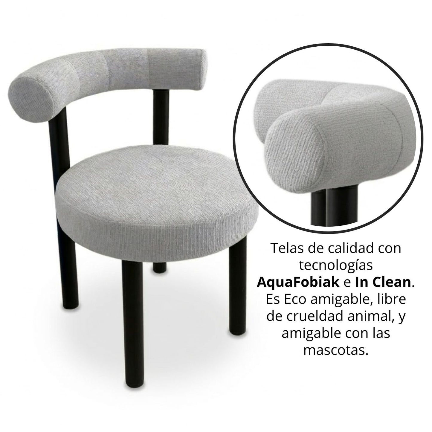 Juego de Comedor Redondo Nala con 4 Sillas Kanala Gris