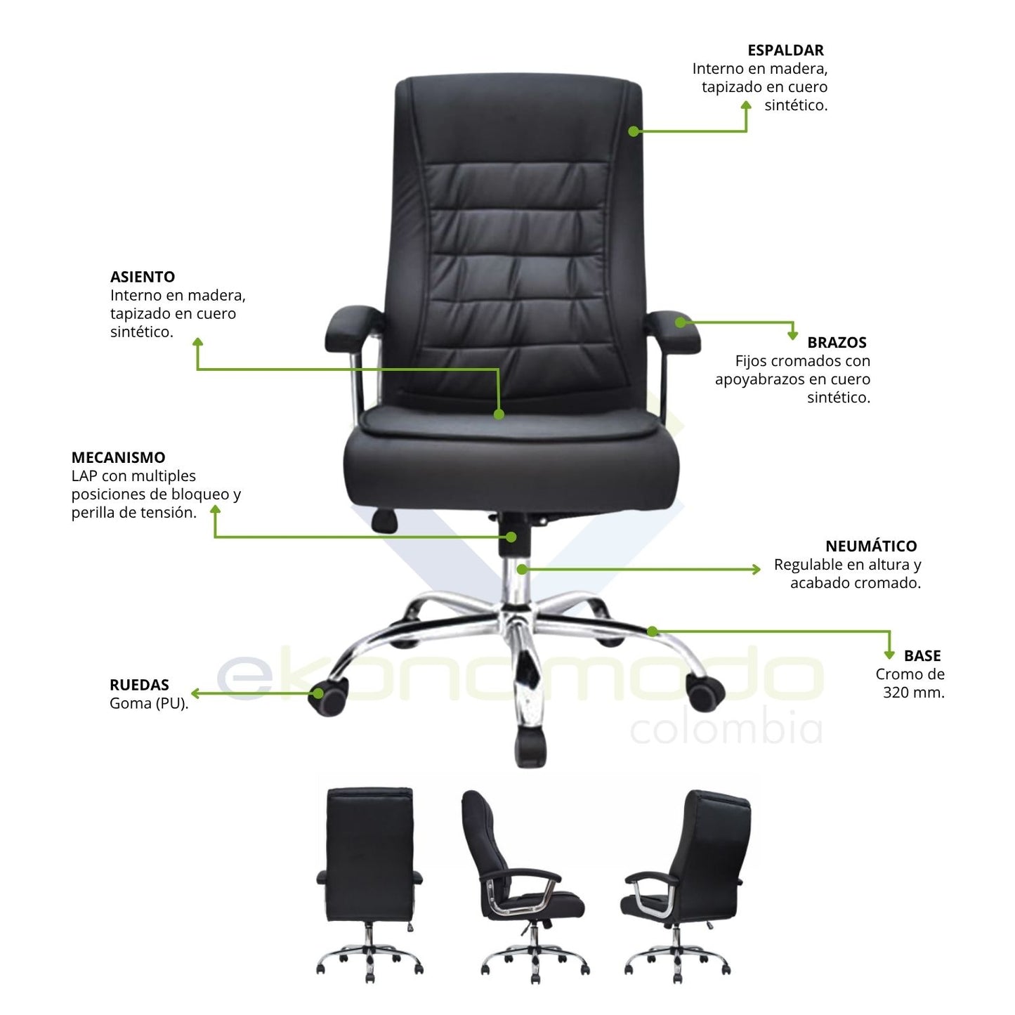 Silla Presidencial Skin Negro 117x64x50