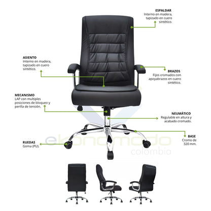 Silla Presidencial Skin Negro 117x64x50