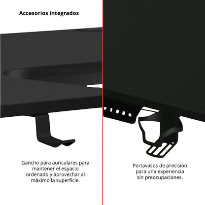 Escritorio En L Regulable Gamer Narlo Negro 116x140x60