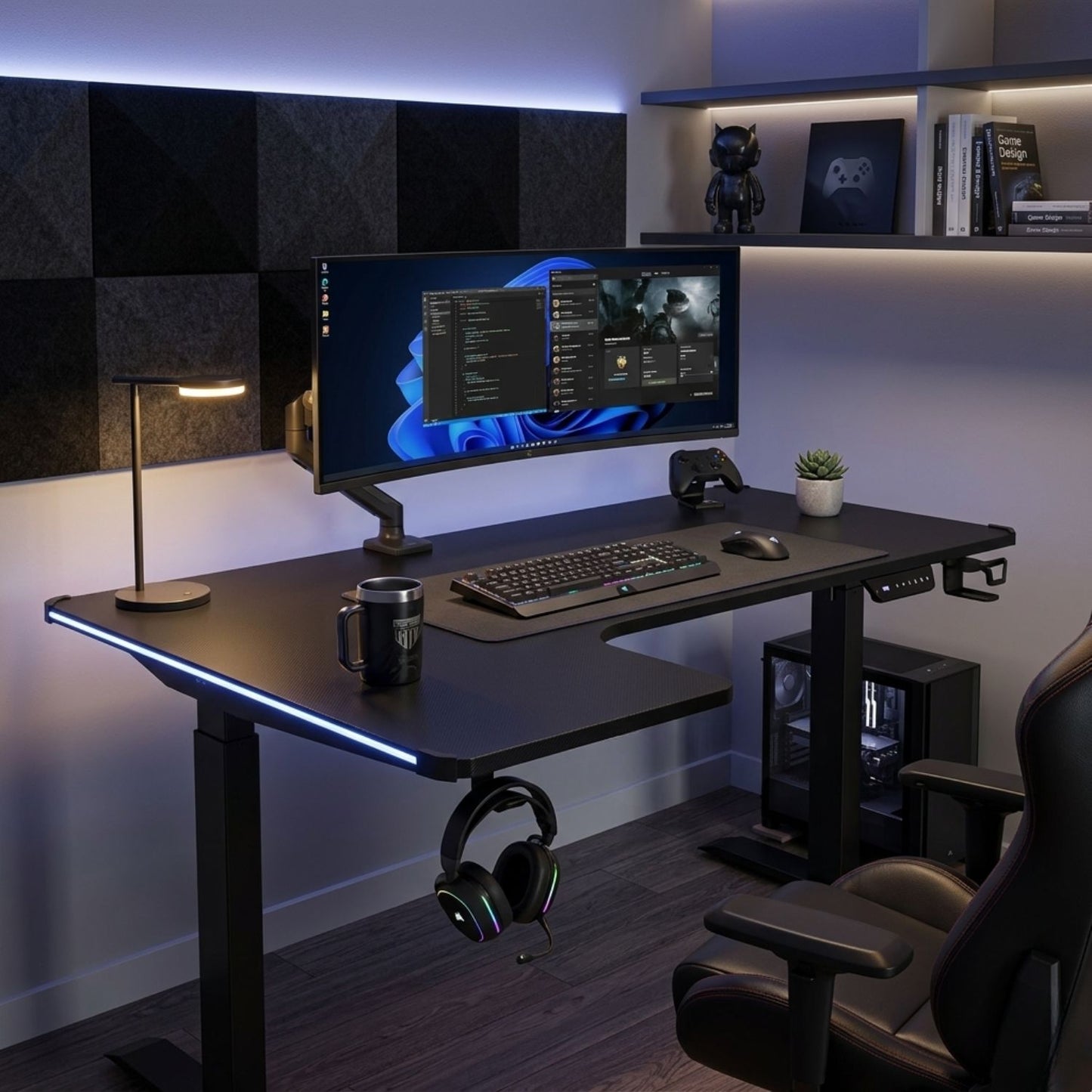 Escritorio En L Regulable Gamer Narlo Negro 116x140x60