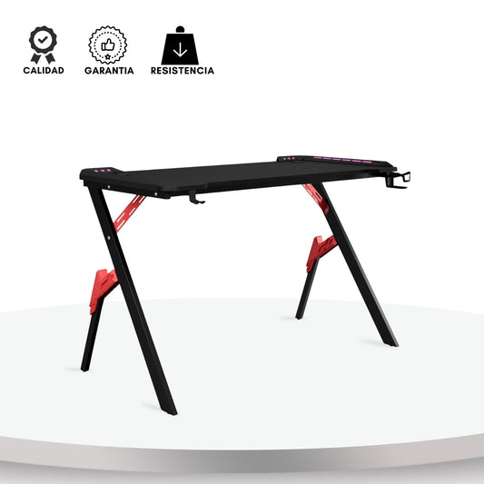 Escritorio Gamer Con Luces Nexus Negro Rojo 75x120x60