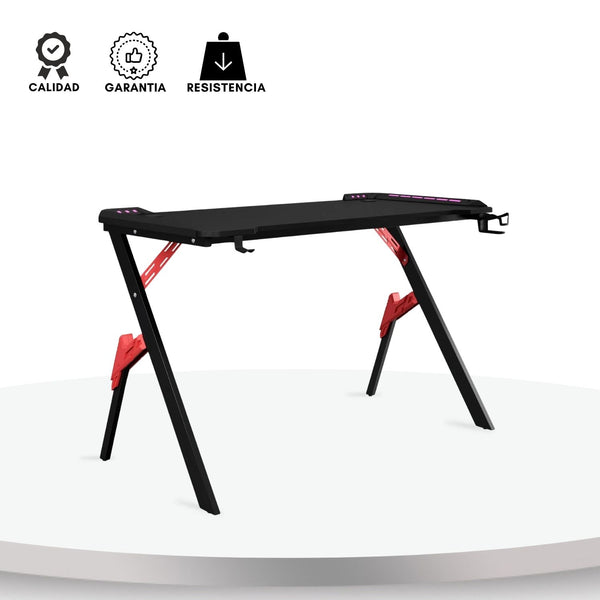 Escritorio Gamer Con Luces Nexus Negro Rojo 75x120x60