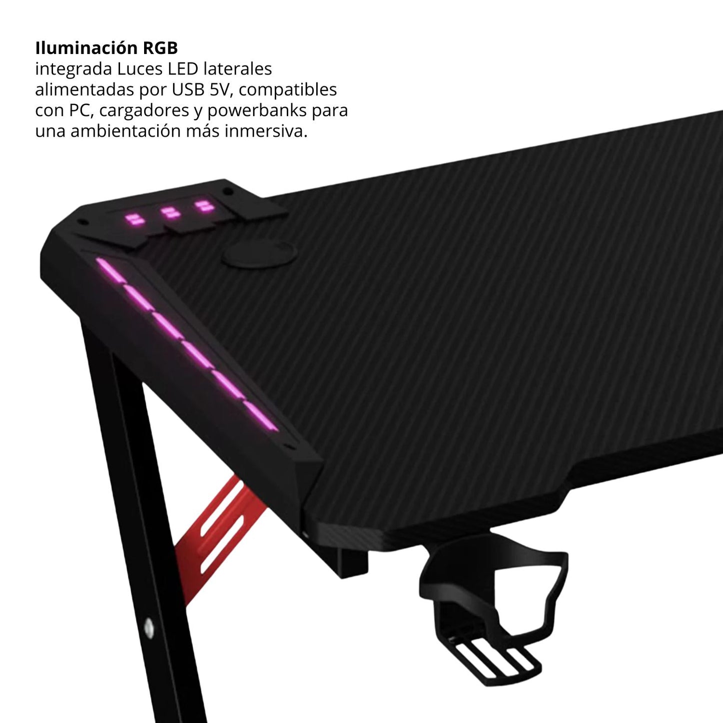 Escritorio Gamer Con Luces Nexus Negro Rojo 75x120x60