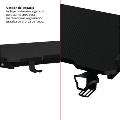 Escritorio Gamer Con Luces Nexus Negro Rojo 75x120x60