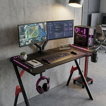Escritorio Gamer Con Luces Nexus Negro Rojo 75x120x60