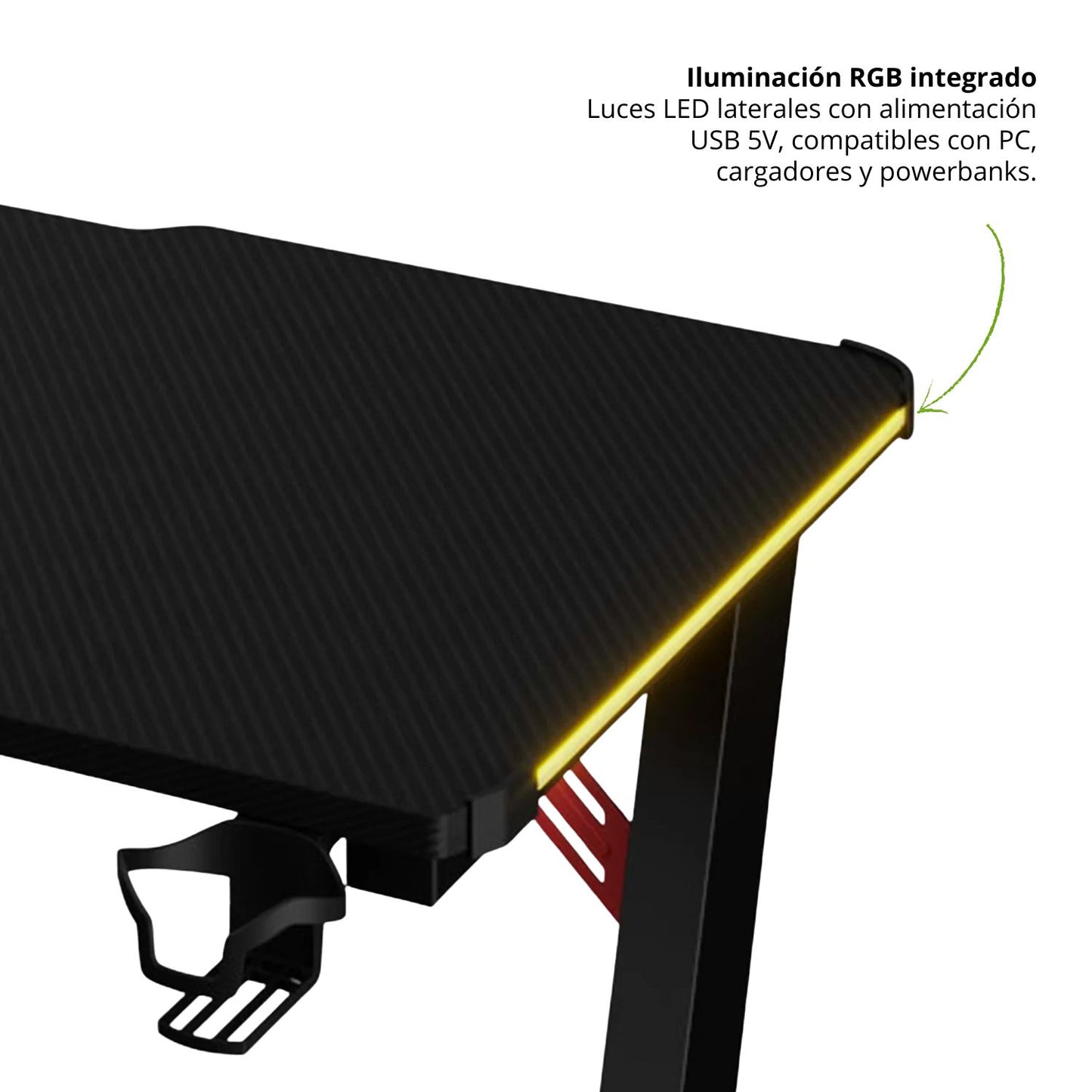 Escritorio Gamer Con Luces Muxi Negro Rojo 75x120x60