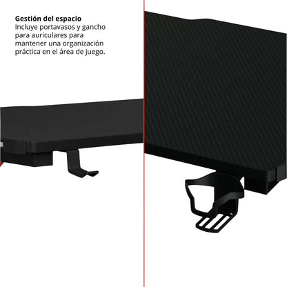 Escritorio Gamer Con Luces Muxi Negro Rojo 75x120x60