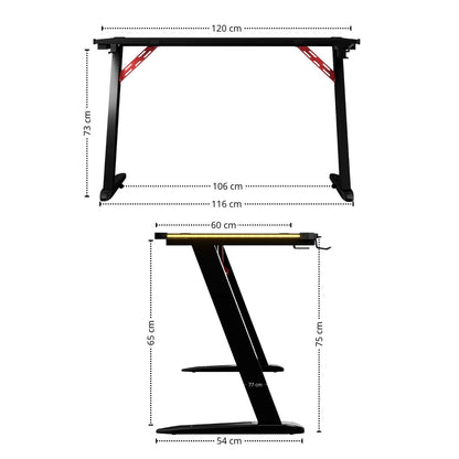 Escritorio Gamer Con Luces Muxi Negro Rojo 75x120x60