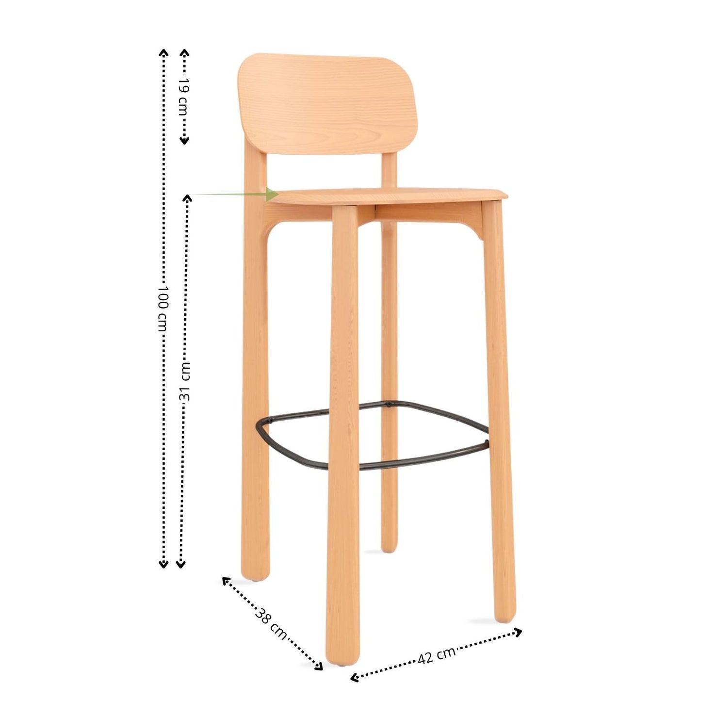 Silla De Barra Ivera Madera 100x42x38