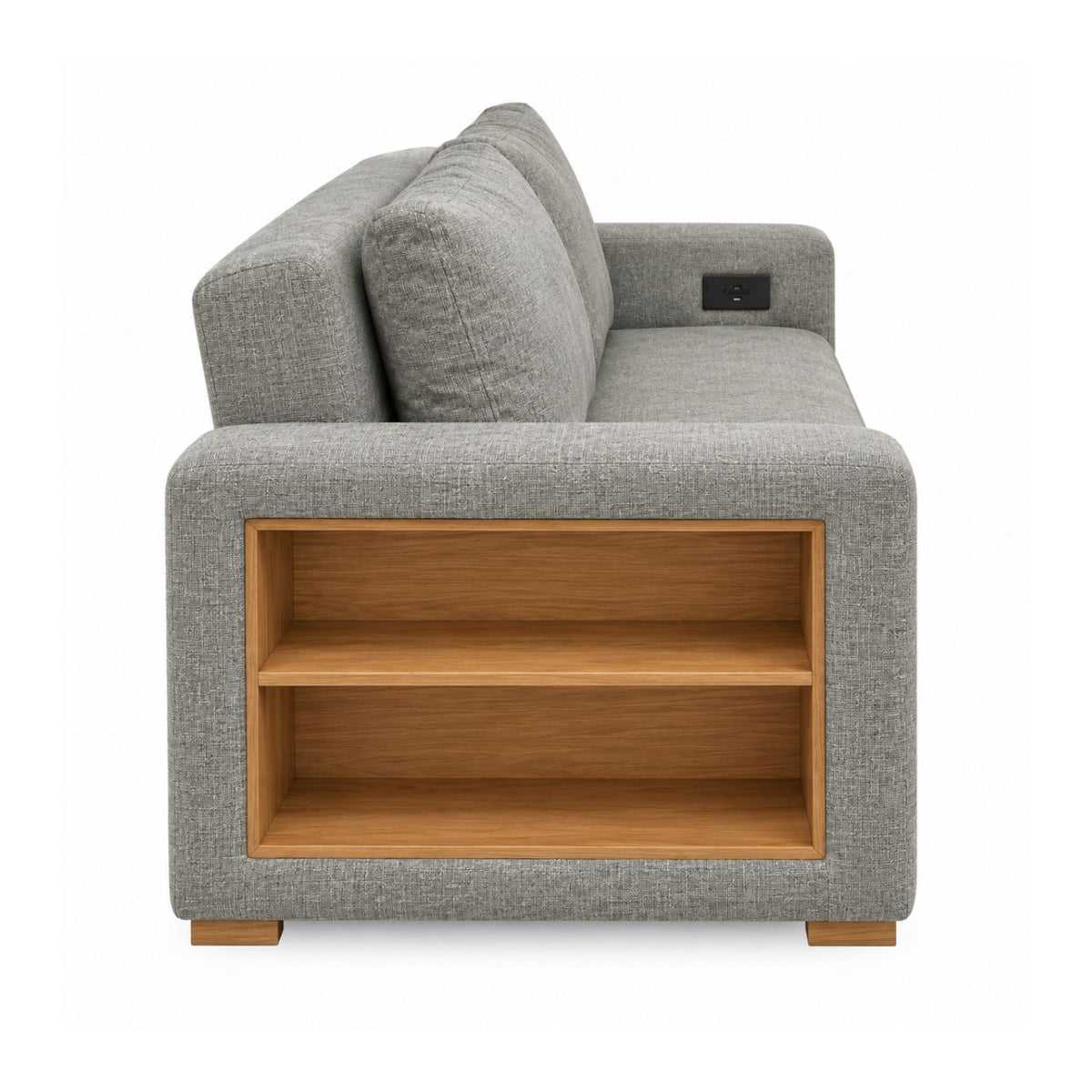 Sofa Cama Multifuncional Con Repisas, Conexión USB y Cama Auxiliar Koni Gris Plomo