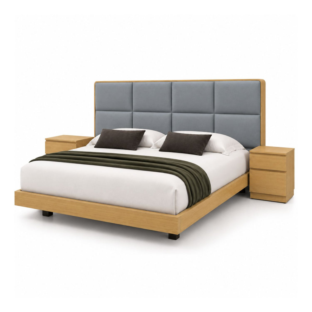Cama Doble En Roble Taldy Con Mesas de Noche 140x190 Gris