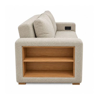 Sofa Cama Multifuncional Con Repisas, Conexión USB y Cama Auxiliar Koni Taupe
